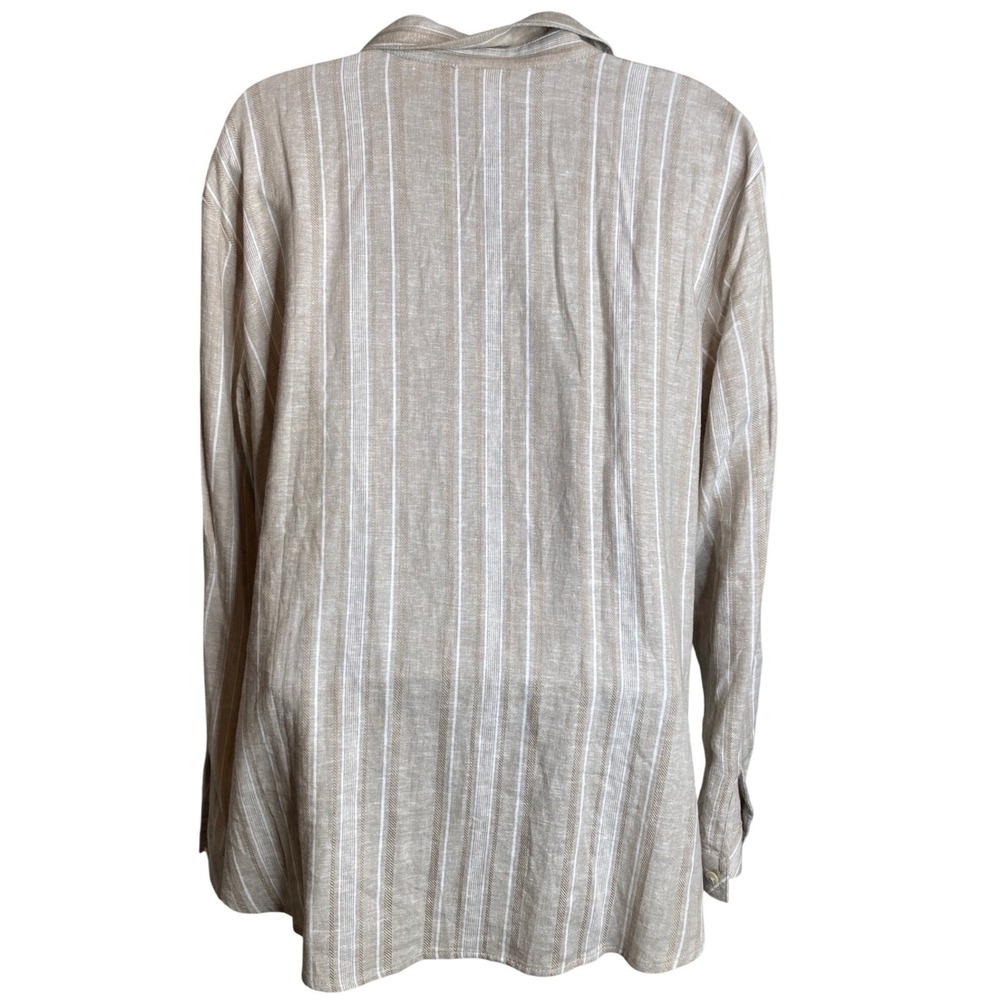 Susan Graver Womens Beige Striped Shirt Sz LP Button Up Neutral Coastal Basics - Picture 2 of 11